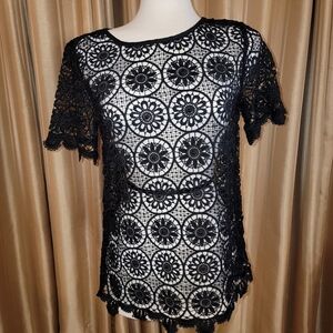 Banana Republic Black Crocheted Top Size XS